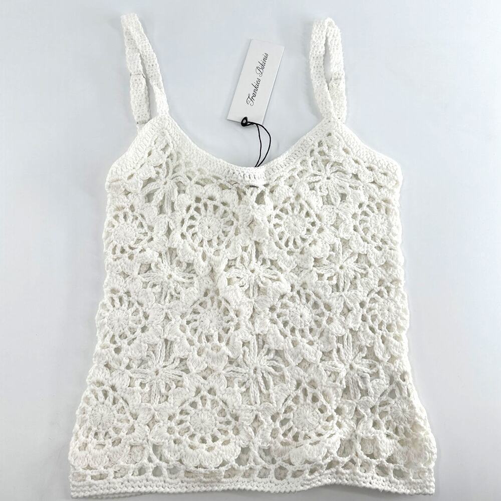 Frankies Bikinis White Seaside Crochet Tank Top Size M - Picture 6 of 11